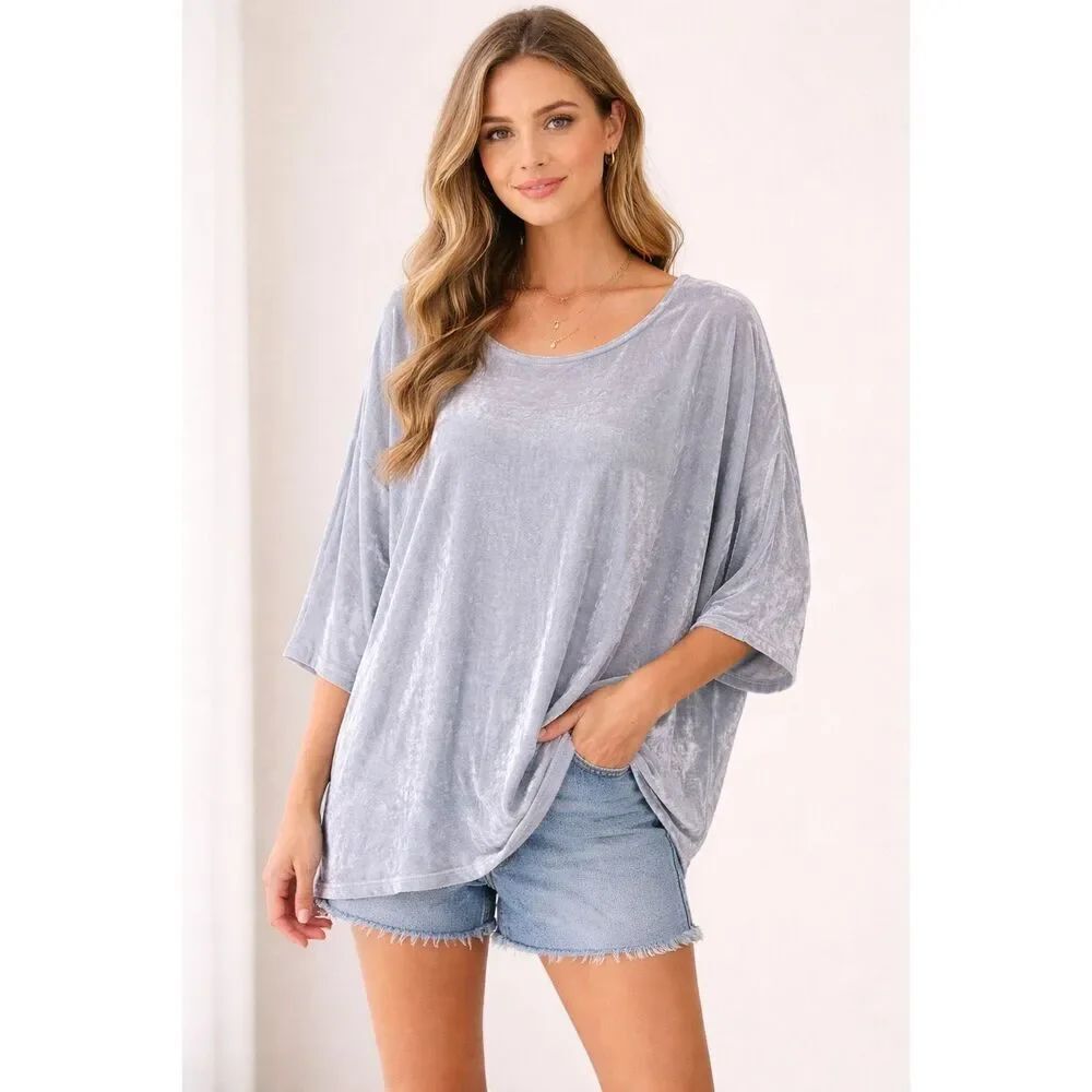 CP Shades Silver Velour Silk Blend Oversized Half Sleeve Top Size Med #777